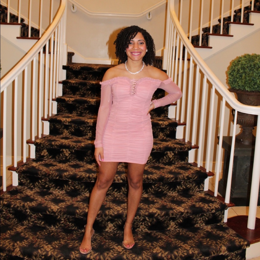 Pink off the shoulder dress